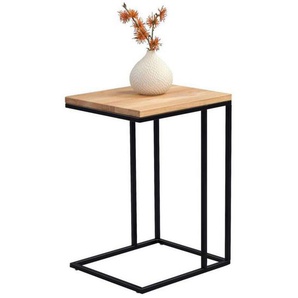 Xxxl Beistelltisch, Schwarz, Eiche, Holz, Metall, Wildeiche, massiv, rechteckig, C-Form, 38x62x43 cm, einfacher Aufbau, Wohnzimmer, Wohnzimmertische,