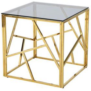 Beistelltisch Gold/Grau, 55x55 cm, mit Design-Gestell in Stainless Steel - Ablagetisch, Blumentisch