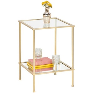 Beistelltisch, Gold, Metall, Glas, quadratisch, Rundrohr, 39x55x39 cm, Wohnzimmer, Wohnzimmertische, Beistelltische