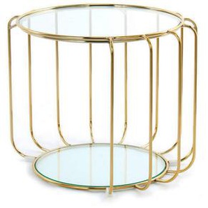 Beistelltisch, Gold, Metall, Glas, rund, 50x40 cm, einfacher Aufbau, Wohnzimmer, Wohnzimmertische, Beistelltische, Beistelltische Metall