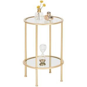 Beistelltisch, Gold, Metall, Glas, rund, Rundrohr, 38x55x38 cm, Wohnzimmer, Wohnzimmertische, Beistelltische, Beistelltische Metall