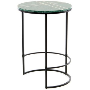 Beistelltisch, Grün, Schwarz, Metall, Stein, rund, 44.5x64 cm, einfacher Aufbau, Wohnzimmer, Wohnzimmertische, Beistelltische, Beistelltische Metall