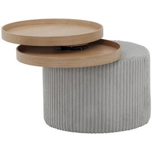 Beistelltisch hellgrau, Texturstoff, 100% Polyester, rund, MDF überzogen mit Texturstoff - Ablagetisch, Blumentisch