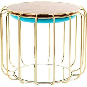 Beistelltisch KAYOOM Beistelltisch / Pouf Comfortable 110 Tische blau (türkis, gold) Beistelltische praktisch umzuwandeln in Tisch oder Hocker, mit Spiegelglas