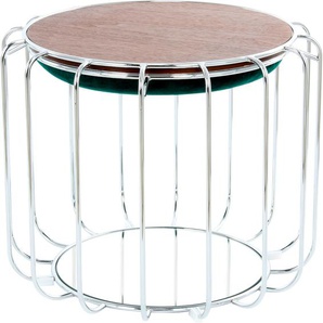Beistelltisch KAYOOM Beistelltisch / Pouf Comfortable 110 Tische grün (dunkelgrün, silber) Beistelltische praktisch umzuwandeln in Tisch oder Hocker, mit Spiegelglas
