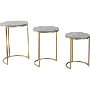 Beistelltisch KAYOOM Beistelltisch Tria 125 3er-Set Tische Gr. B/H/T: 46 cm x 65 cm x 46 cm, grau (grau, gold, grau) Beistelltische