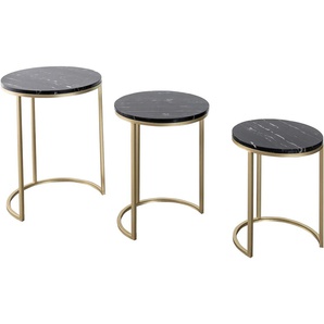 Beistelltisch KAYOOM Beistelltisch Tria 125 3er-Set Tische Gr. B/H/T: 46 cm x 65 cm x 46 cm, schwarz (schwarz, gold, schwarz) Beistelltische