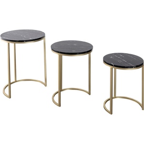 Beistelltisch KAYOOM Beistelltisch Tria 125 3er-Set Tische Gr. B/H/T: 46 cm x 65 cm x 46 cm, schwarz (schwarz, gold, schwarz) Beistelltische Beistelltisch-Set, zeitloses Design, hochwertige Verarbeitung