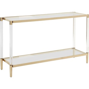 Beistelltisch LEONIQUE Ceadda Tische Gr. B/H/T: 130 cm x 75 cm x 40 cm, goldfarben (gold, glas) Beistelltische Konsolentisch mit Glasbeinen und einer Glastischplatte, Breite 130 cm