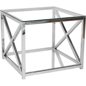 Beistelltisch LEONIQUE Darienne Tische Gr. B/H/T: 60 cm x 50 cm x 60 cm, silberfarben Beistelltische mit Sicherheits-Klarglasplatten und verchromtem Metallgestell