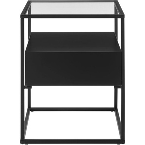 Beistelltisch MCA FURNITURE Evora Tische Gr. B/H/T: 43 cm x 54 cm x 43 cm, schwarz (schwarz, schwarz, klarglas) Beistelltische Glastop mit Schublade push to open