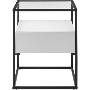 Beistelltisch MCA FURNITURE Evora Tische Gr. B/H/T: 43 cm x 54 cm x 43 cm, weiß (weiß, schwarz, klarglas) Beistelltische Glastop mit Schublade push to open