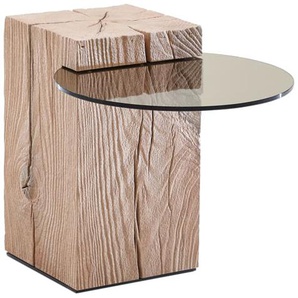 Beistelltisch Naturstücke, massive Riffeiche mit Glasplatte, mittel
