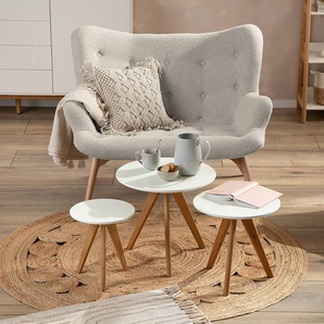 Beistelltisch Past Past I 3-teilig Ø 48cm Braun/Weiß/Braun/Weiß