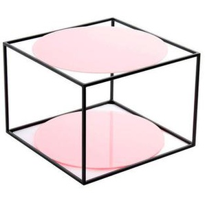 Beistelltisch, Rosa, Schwarz, Metall, Glas, rund, 50x36 cm, einfacher Aufbau, Wohnzimmer, Wohnzimmertische, Beistelltische, Beistelltische Metall