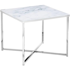 Beistelltisch SALESFEVER Tische Gr. B/H/T: 50 cm x 42 cm x 50 cm, Weiß/Chrom, weiß (weiß, chromfarben, weiß) Beistelltische Tischplatte in Marmoroptik