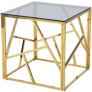 Beistelltisch SALESFEVER Tische Gr. B/H/T: 55 cm x 55 cm x 55 cm, mit Design-Gestell in Stainless Steel, goldfarben (gold, grau, gold, grau) Beistelltische Gestell gefertigt aus rostfreiem Edelstahl