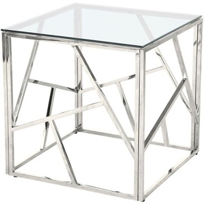 Beistelltisch SALESFEVER Tische Gr. B/H/T: 55 cm x 55 cm x 55 cm, mit Design-Gestell in Stainless Steel, silberfarben (silber, silber, klar) Beistelltische Gestell gefertigt aus rostfreiem Edelstahl