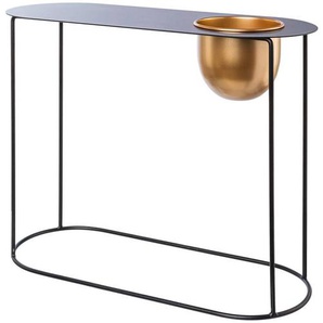 Beistelltisch , Schwarz, Gold , Metall , bauchig , 58x46x23 cm , Dekoration, Übertöpfe