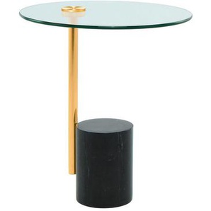 Beistelltisch, Schwarz, Gold, Metall, Glas, Stein, rund, 44x50 cm, Wohnzimmer, Wohnzimmertische, Beistelltische, Beistelltische Metall