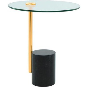 Beistelltisch, Schwarz, Gold, Metall, Glas, Stein, rund, 44x50x44 cm, Wohnzimmer, Wohnzimmertische, Beistelltische, Beistelltische Metall