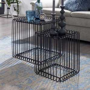 Beistelltisch Set schwarz Glas Metall in modernem Design 45 cm hoch (zweiteilig)