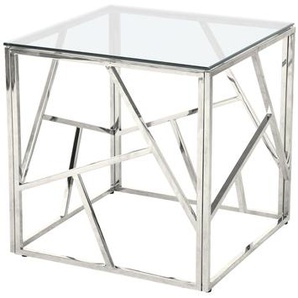 Beistelltisch Silber, 55x55 cm, mit Design-Gestell in Stainless Steel - Ablagetisch, Blumentisch