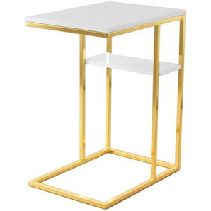 Beistelltisch, Weiß, Gold, Metall, rechteckig, 35x62 cm, einfacher Aufbau, Wohnzimmer, Wohnzimmertische, Beistelltische, Beistelltische Metall