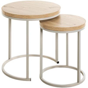Xxxl Beistelltischset, Grau, Eiche, Metall, Holzwerkstoff, 2-teilig, rund, Flachrohr, C-Form, rund, 32-45x43-49x32-45 cm, Wohnzimmer,