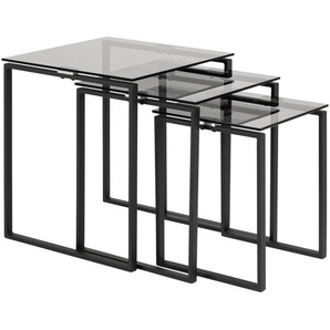 Beistelltischset, Grau, Schwarz, Glas, 3-teilig, quadratisch, eckig, Kufe, 36-50x45-55 cm, Wohnzimmer, Wohnzimmertische, Satztische
