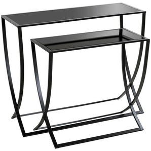 Beistelltischset, Schwarz, Metall, Glas, 2-teilig, rechteckig, 30x55-65 cm, Wohnzimmer, Wohnzimmertische, Satztische