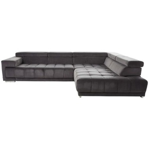 Beldomo Speed Ecksofa, Anthrazit, Textil, 5-Sitzer, Ottomane rechts, L-Form, 326x222 cm, Goldenes M, Typenauswahl, Stoffauswahl, seitenverkehrt
