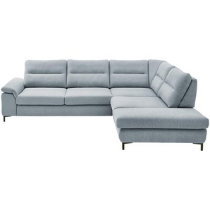 Beldomo Style Ecksofa, Hellblau, Textil, 3-Sitzer, Ottomane rechts, L-Form, 307x260 cm, Typenauswahl, Bettkasten erhältlich, Fußauswahl, Lederauswahl, Stoffauswahl, Bettfunktion Hocker Rücken echt, individuell planbar, Wohnzimmer, Sofas & Couches,