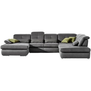 Beldomo Style Wohnlandschaft , Grau , Textil , 7-Sitzer , U-Form , 371x260 cm , erweiterbar, Typenauswahl, Bettkasten erhältlich, Fußauswahl, Stoffauswahl, planbar, seitenverkehrt Bettfunktion Hocker Rücken echt , Wohnzimmer, Sofas & Couches,