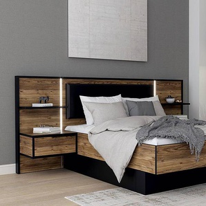 Beleuchtete Bettanlage 140 x 190cm Schwarz/Braun