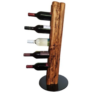 Belfry Kitchen - Rustic wine stand, wine rack, wine holder Made of solid wood; Made by hand For 5 bottles of wine; Height 78 Cm, Diameter 30 Cm; Driftwood look; Country style; Decorative unique specimen