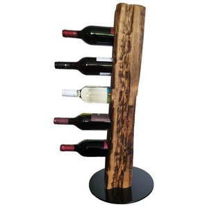 Belfry Kitchen - Rustic wine stand, wine rack, wine holder Made of solid wood; Made by hand For 5 bottles of wine; Height 78 Cm, Diameter 30 Cm; Driftwood look; Country style; Decorative unique specimen