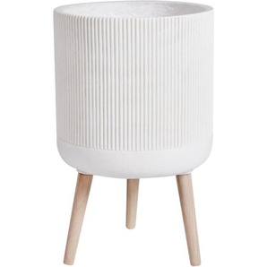 Beliani - Blumentopf Hellbeige Magnesiumoxid u. Glasfaser Rund ⌀ 35 cm Groß Rillen Optik mit Loch 57 cm Hoch Modern Garten Terrasse Outdoor Indoor