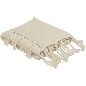 Beliani - Decke Beige Baumwolle 125 x 150 cm Rechteckig Kuschelig mit Quasten Fransen Modern Schlafzimmer Wohnzimmer Deko Tagesdecke Kuscheldecke