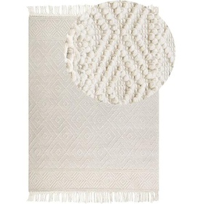 Beliani - Flächenteppich Beige Wolle 160 x 230 cm mit Quasten handgewebt Wohnzimmer Schlafzimmer Boho Modern
