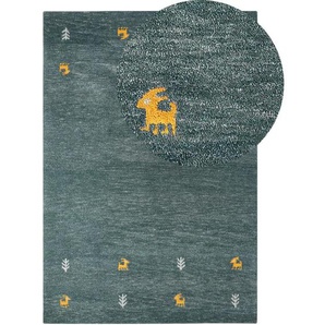 Beliani - Gabbeh Teppich Grün Wolle 140 x 200 cm Handgetuftet Western-Tiermotiv Rustikales Design