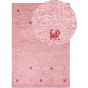 Beliani - Gabbeh Teppich Rosa aus Wolle 140 x 200 cm Rechteckig Hochflor mit Tier Muster Western Motiv Weich für Wohnzimmer Kinderzimmer Schlafzimmer