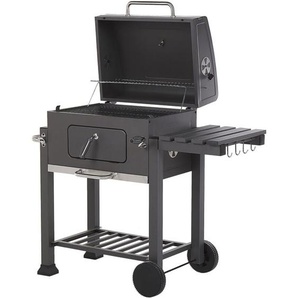 Beliani - Holzkohlegrill Grau Edelstahl rechteckig mit Aktivbelüftung Deckel Kurbel Thermometer Warmhalterost Ablage Aschelade Rollen integriertem