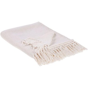 Beliani - Kuscheldecke Beige Baumwolle 125 x 150 cm Klassisch mit Fransen Handgewebt Schlafzimmer Wohnzimmer Accessoire Deko Überwurf Wohndecke