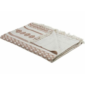 Beliani - Kuscheldecke Beige / Braun Baumwolle 130 x 180 cm geometrisches Muster afrikanischer Print und Quasten für Bett Sofa Couch Sessel Wohnzimmer