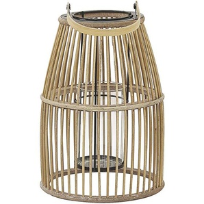 Beliani - Laterne Beige Holz mit Henkel Glaseinsatz Landhaus Stil Dekoration Wohnaccessories