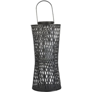 Beliani - Laterne Schwarz Bambusholz 58 cm Rund mit Glaseinsatz Henkel Handgefertigt Geflochten Boho Design Wohnaccessoires Dekoartikel