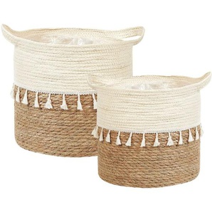 Beliani - Pflanzkorb Natürlich und Beige Seegras 2er Set Rund Handgeflochten mit Folie Verschiedene Höhen Boho Gartenaccessoires Gartenzubehör