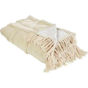 Beliani - Picknickdecke Beige aus Baumwolle 150 x 200 cm mit Isolierung Fransen Muster Boho Stil Modernes Design