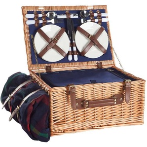 Beliani - Picknickkorb für 4 Personen aus naturfarbenem und grauem Weidengeflecht mit Besteck, Tellern, Weingläsern und Kühltasche mit Korkenzieher,
